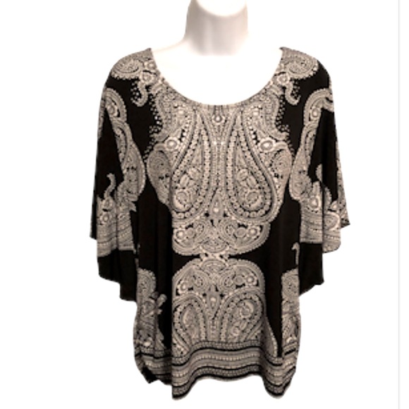 JM Collection Woman’s Butterfly Sleeve Black Metallic Sparkle Top‎ - Size Large - Picture 1 of 7